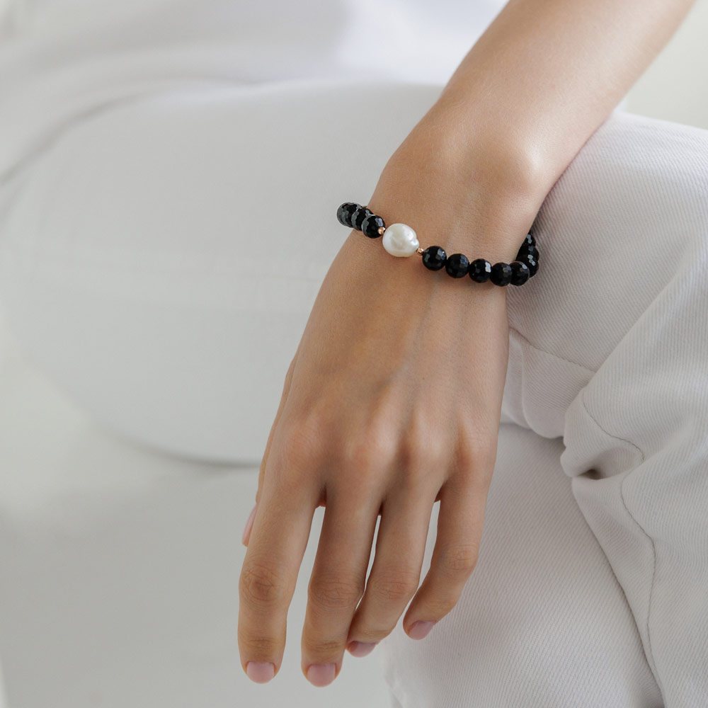 Bratara cu onix, perla naturala edison si aur roz 14K DiAmanti OX254-116B-G Bratara cu onix, perla naturala edison si aur roz 14K DiAmanti OX254-116B-G